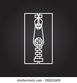 Vector white outline tailor zipper icon on black background 