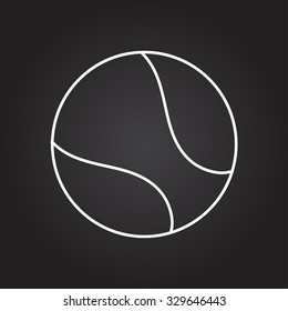 Vector white outline tennis ball icon on black background 