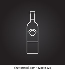 Vector white outline vine bottle template on black background 