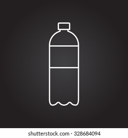 Vector white outline water bottle on black background 