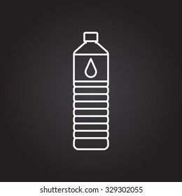Vector white outline water bottle on black background 