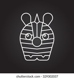 Vector white outline zebra icon on black background 