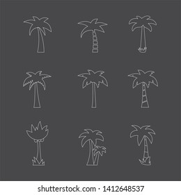 Vector white palm tree icon outline,sign,symbol,pictogram set isolated on a background.Exotic,tropical plants collection