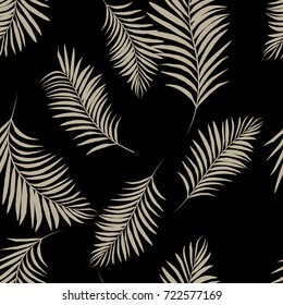 Vector white palm tree pattern seamless black background wallpaper, textile, fabric