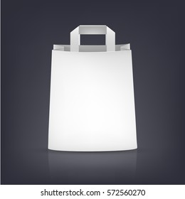 Vector white paper bag illustration on dark background. Realistic illustration for ad, branding, presentation. Front view