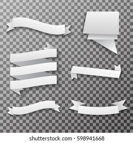 Vector white paper banners and labels on the transparent background.