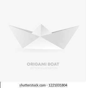 Vector white paper boat. Hand made origami made of folded paper. Detail icon, symbol for origami boat. 