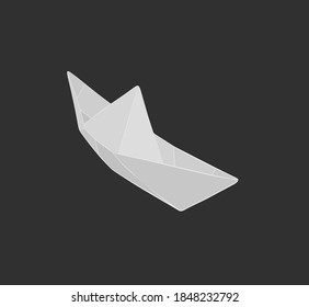 Vector white paper boat on gray background