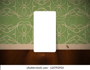 Vector white paper card over an old wall background with vintage wallpaper