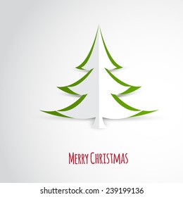 Vector white paper Christmas tree on a green matte background. Design elements for holiday cards.
