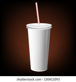 vector white paper cup cola with plastic straw soft packaging drink soda fast food