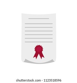 Vector white paper diploma or certificate with corner curled on white background. A sheet of paper with text. Design element.