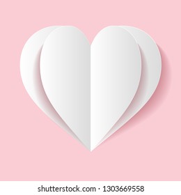 vector white paper heart on pink background