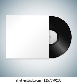 vector white paper LP vinyl record blank label sleeve cover mock up realistic illustration with shadow template design isolated on light background
