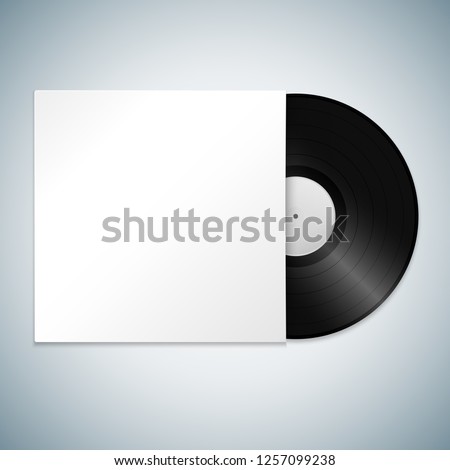 vector white paper LP vinyl record blank label sleeve cover mock up realistic illustration with shadow template design isolated on light background