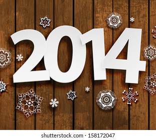 Vector White Paper Origami, Christmas Wood Background, 2014