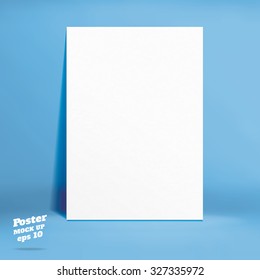 Vector : White paper poster in blue studio room, Template mock up for display of product,Business backdrop