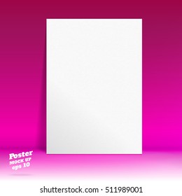 Vector of White paper poster in white gradient to vivid pink studio room, Template mock up for display of product or your content ,Business backdrop