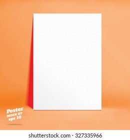 Vector : White paper poster in orange studio room, Template mock up for display of product,Business backdrop