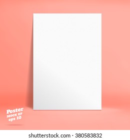 Vector : White Paper Poster In Orange Rose Studio Room, Template Mock Up For Display Of Product Or Your Content ,Business Backdrop