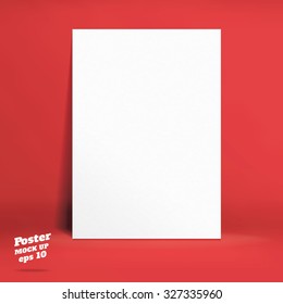 Vector : White Paper Poster In Red Studio Room, Template Mock Up For Display Of Product,Business Backdrop