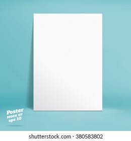 Vector : White paper poster in turquoise studio room, Template mock up for display of product or your content ,Business backdrop