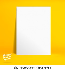 Vector : White paper poster in vivid yellow studio room, Template mock up for display of product or your content ,Business backdrop.