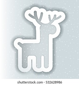 Vector white paper reindeer applique. Template for Christmas cards, invitations for Christmas party. Festive background. Deer and snow paper art style.