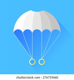 Vector White Parachute Icon Isolated on Blue Background.