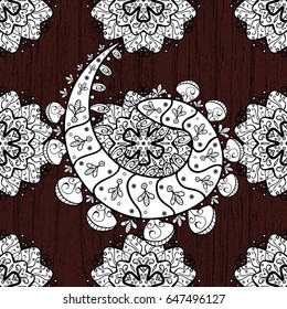 Vector white pattern on brown background. Abstract wallpaper, wrapping decoration. White snowflake simple seamless pattern. Symbol of winter, Merry Christmas holiday, Happy New Year 2018.