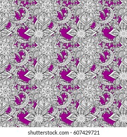 Vector white pattern on magenta background. White snowflake simple seamless pattern. Symbol of winter, Merry Christmas holiday, Happy New Year 2018. Abstract wallpaper, wrapping decoration.
