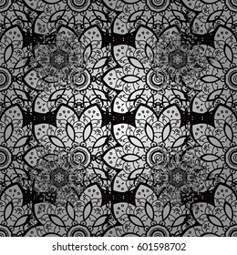 Vector white pattern. Oriental style arabesques. Vector illustration. Brown background with white elements. Seamless white textured curls.