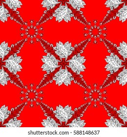 Vector white pattern. Seamless white textured curls. Oriental style arabesques. Red background with white elements. Vector illustration.