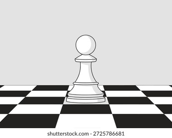 Icono de pieza de ajedrez de peón blanco de Vector de pie en cuadrado de ajedrez. Ilustración vectorial limpia para ajedrez, estrategia, juego, peón, juegos de mesa y conceptos de inteligencia.