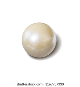 Vector White Pearl, Photo Realistic Illustration, Object with Shadow Isolated on White Background.