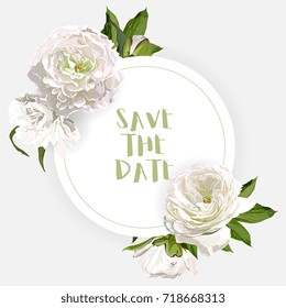 Vector White Peonies Frame Template