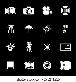 Vector white photo icon set on black background