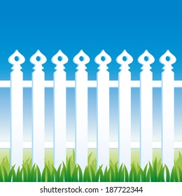 vector white picket fence with blue sky