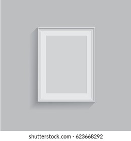 Vector white picture or photo frame isolated on grey background.