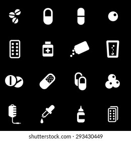 Vector white pills icon seton black background