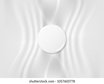 Vector White Pin button on surface of the fabric with wrinkles.