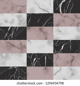 Vector white, pink and black brick marble seamless pattern. Repeat marbling surface, modern luxurious background, luxury horizon wallpaper, textile print and interior tile.