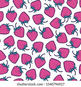 Vector white and pink strawberries seamless pattern with purple outlines. Perfect for fabric, scrapbooking and wallpaper projects.