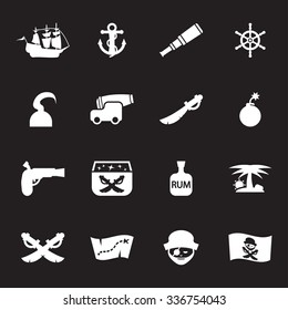 Vector white pirate icon set on black background