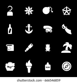 Vector white pirate icons set on black background