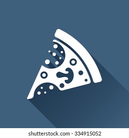 Vector white pizza icon on dark background 