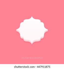 Vector white plastic 3d badge on pink background