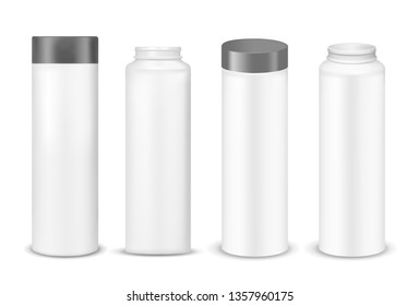 Vector white plastic bottle with black lid for cosmetic or food.