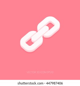 Vector white plastic chain links 3d icon on pink background
