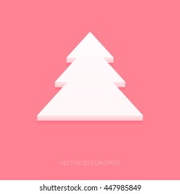 Vector white plastic christmas tree 3d icon on pink background